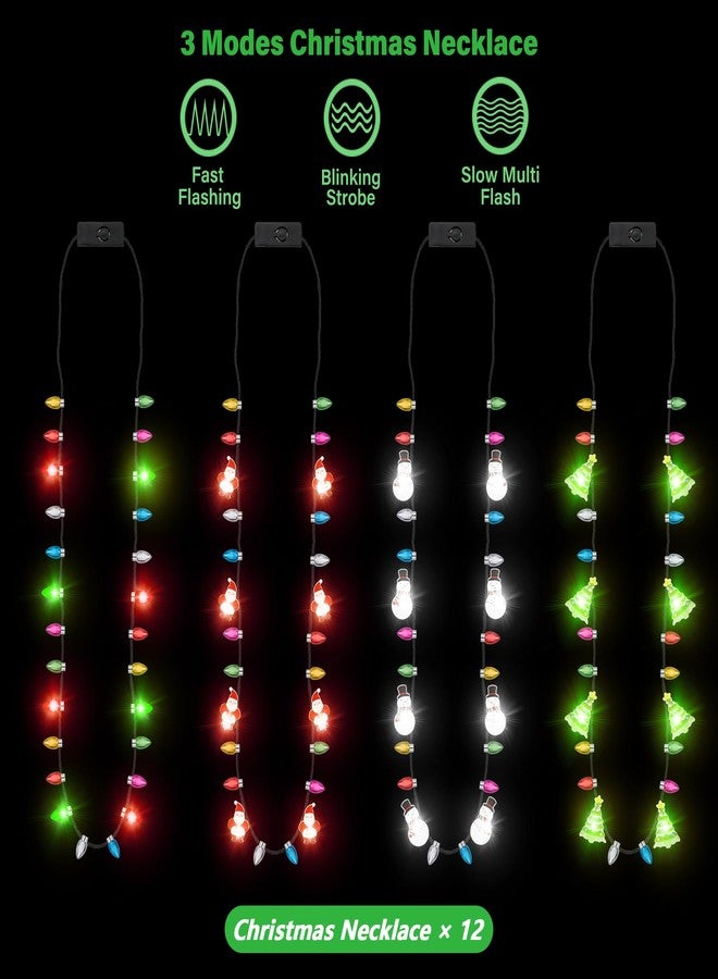 EOBOH Christmas Necklace, 4Pcs Light Up Christmas Necklace, Glowing Bulb Xmas Tree Santa Candy Cane Necklaces, 3 Modes Colorful Xmas Party Favors, Ugly Xmas New Year Eve Party Supplies Accessories - Image 3